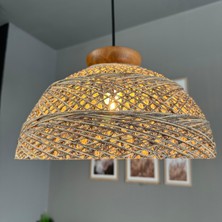 Bamyum Bohem Recycle Iplik Jüt El Yapımı Alaca Ekru Iplik Ahşap Tabak Başlık Tekli Avize