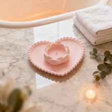 Ftrk Store Pembe Kalp Tepsili Lotus Çiçek Mum
