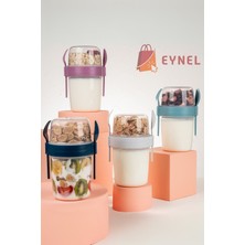 Eynel 1100 ml Take-Go Kaşıklı Hazneli Meyveli Yoğurt Kabı Piknik Atıştırmalık Granola Yoğurt Süt Bardağı