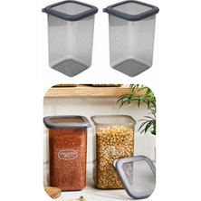 Eynel 2 Adet 1200 ml Gri Kare Saklama Kabı Silikon Kapak Hava Geçirmez Kuru Baklagil Kahve Bakliyat Makarna Kutu
