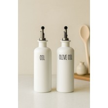 2'li Beyaz Gümüş Başlıklı Cam Yağdanlık Seti | Oil-Olive Oil-Vinegar-Sauce 500 ml
