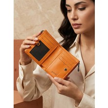 Yedideri  Deri Fermuarlı Yumuşak Turuncu Cüzdan