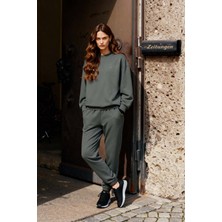 Tommy Life Kadın Eşofman Takım Çağla Basic Pamuklu O Yaka Lastik Paça 2XL Rahat Form