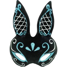 Skygo Siyah Renk Mavi Beyaz Simli Siyah Süet Kaplama Tavşan Maskesi 18x16 cm