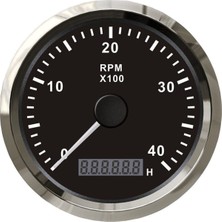 Tekne Devir Göstergesi. 4000RPM. Siyah. 12/24V. Motor Zaman Saatli