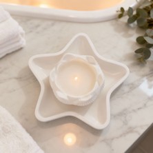 Ftrk Store Vanilya Kokulu Lotus Formlu Dekoratif Mum & Yıldız Tepsi Seti – El Yapımı Soya-Parafin Mum
