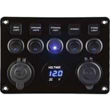 Switch Panel, 5 Anahtarlı, Voltmetre ve USB Şarjlı
