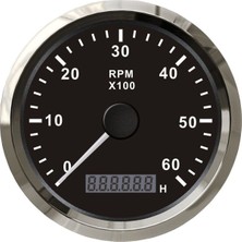 Tekne Devir Göstergesi, 6000RPM, 100MM, Motor Zaman Saatli, Siyah