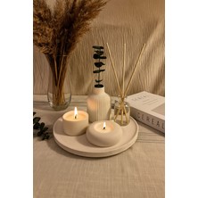 Ftrk Store Dekoratif 5’li Mum ve Oda Kokusu Seti – Çizgili Seramik Vazo & Tealight Mumluk