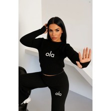 Newco Kadın Parmak Geçmeli Ola Nakışlı 2'li Triko Takım