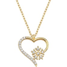 Zeya Kuyumculuk 14 Ayar Altın Kalpli Kar Tanesi Kolye