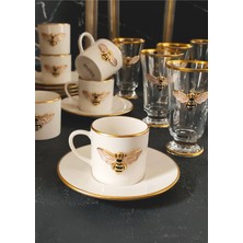 Regna Home Queen Bee 18 Parça 6 Kişilik Yaldızlı Kadehli Porselen Kahve Fincan Takımı