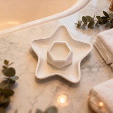 Ftrk Store Vanilya Kokulu Geometrik Dekoratif Mum ve Yıldız Tabak Seti