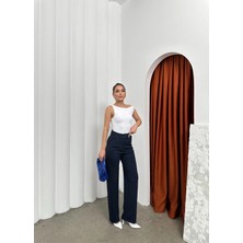 Mesga Butik Cırtlı Pantolon Krep Lacivert Pt