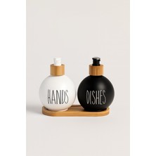 Zürih Collection 2'li Cam Sıvı Sabunluk Bambu Stant-Italyan Dizayn Sabunluk- Oval Ikili Sıvı Sabunluk