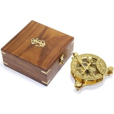 Novytech Ahşap Kutulu El Yapımı Pirinç Güneş Saati ve Pusula 15640 - Lisinya