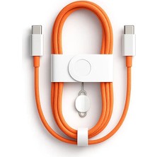 Schitec 60W Apple Iphone Uyumlu Type-C To Type-C Örgülü Hızlı Data ve Şarj Kablosu ve Sim Iğnesi Turuncu