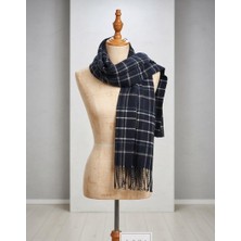 Markahit Lacivert Beyaz Çizgili Erkek Yün Kaşkol Atkı