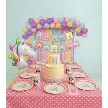 Joyane Unicorn Doğum Günü Lüks Set | Makaron Balon Seti 50 Parça + Banner + Unicorn Balon