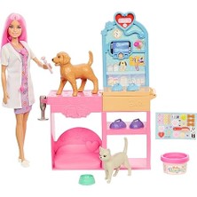 Barbie'nin Veteriner Kliniği Oyun Seti, Pembe Saçlı Bebek, Veteriner Eşyaları ve Alçıyla Bandaj Hazırlama H... + 4 Barbie Oyuncağı