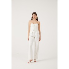 Holly Lolly Palazzo Kesim Geniş Paça Harvey Pantolon Beyaz