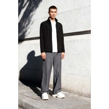 Tommy Life Siyah Yazı Nakışlı Dik Yaka Fermuarlı Standart Kalıp Erkek Sweatshirt Polar - 87992