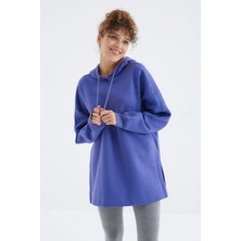 Tommy Life Eflatun Reglan Kol Basic Kapüşonlu Oversize Sweatshirt Tunik - 97242