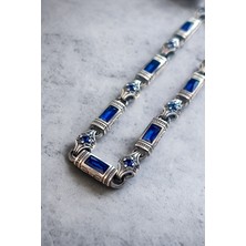 Ak Store Silver Gümüş Erkek Bileklik Eskitme Oksitli Baget Lacivert Taşlı Otantik