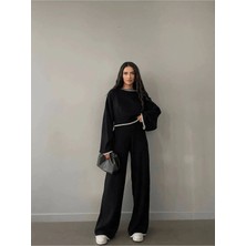 Çoban Detaylı Kadın Siyah Triko Takım