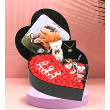 Özbience Sevgililer Günü Kalp Kutu, Fotoğraflı Çiçek, Çikolata, Ayıcık, Anahtarlık, Kolye