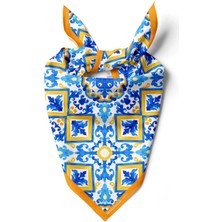 Moda Butik A31 Kadın Egzotik Desenli Bandana 50x50 Sarı Mavi DG0408-22 Snz