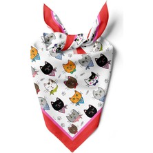Moda Butik A59 Kadın Kedi Desenli Bandana 50X50 Kırmızı DG0191-22 Snz