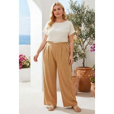 Stil Diva Büyük Beden Pileli Cepli Geniş Paça Esnek Kumaşlı Pantolon 875-V