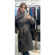 Cardella Premium Kalite Uzun Kadın Kaşe Kaban | Şık Yaka ve Düğme Detaylı Kaban