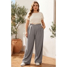 Stil Diva Büyük Beden Pileli Cepli Geniş Paça Esnek Kumaşlı Pantolon 875-V