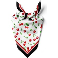 Moda Butik B79 Kadın Kiraz Desenli Bandana 50X50 Kırmızı DG0205-22 Snz