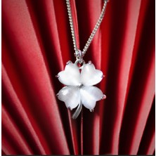 Hellemyst Sedef Doğal Taş Dört Yapraklı Yonca 925 Ayar Gümüş Kolye