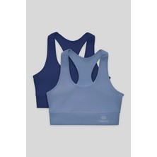 Tommy Life Slim Fit U Yaka 2li Paket İndigo-Petrol Kadın Spor Büstiyer - 97120