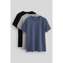 Tommy Life Standart Fit Basic O Yaka  3lü Paket Siyah-Petrol-Taş Erkek T-Shirt - 87911
