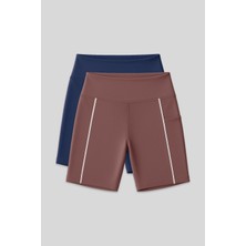 Standart Fit Basic 2li Paket Kahverengi-Parlament Kız Çocuk Biker Tayt - 75189