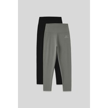 Slim Fit 2li Paket Siyah-Çağla Kadın Kapri Tayt - 93097