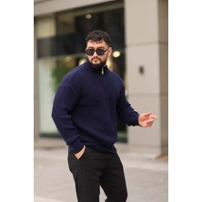 L-KOM Fermuarlı Dik Yaka Rahat Kalıp Triko Kazak