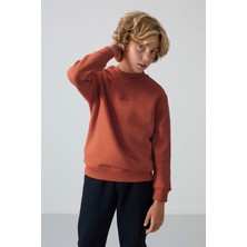 Tommy Life Kiremit Pamuklu Kalın İçi Tüylü Yumuşak Dokulu Standart Fit Nakışlı Erkek Çocuk Sweatshirt - 11232