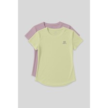 Standart Kalıp O Yaka 2li Paket Gül Kurusu-Limon Kadın T-Shirt - 97144