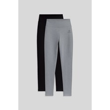 Slim Fit 2li Paket Siyah-Gri Melanj Kadın Kapri Tayt - 94011