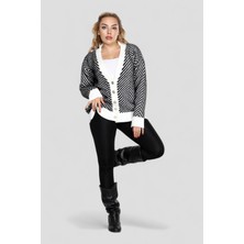 Newco Kadın Düğme Detaylı Günlük ve Ofis Şıklığı Yumoş Oversize Trıko Süveter Hırka - Siyah