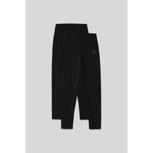 Slim Fit 2li Paket Siyah Kadın Kapri Tayt - 93097