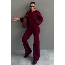 Madmext Bordo Rahat Kesim Dikiş Detaylı Kadın Triko Takım MG2584
