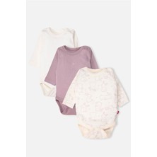 Bebetto Uzun Kollu Body 3'lü (Cute Bunny) Mor %100 Pamuklu Kumaşla Sağlıklı Seçim