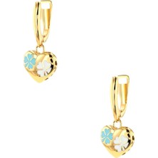 Zeya Kuyumculuk 14 Ayar Altın Sallantılı Yonca Desenli Kalp Küpe